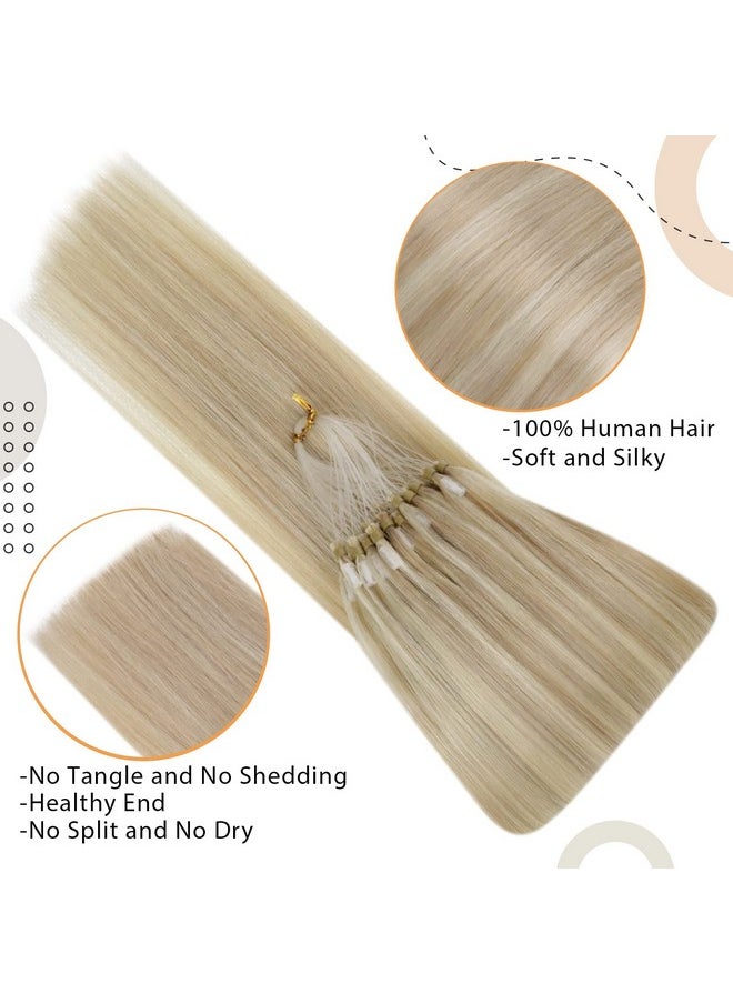 Easyouth Blonde Micro Loop Hair Extensions Remy Human Hair Micro Beads Hair Extensions Ash Blonde Highlight Bleach Blonde Micro Link Hair Extensions Human Hair Natural 16Inch 50G/50S  - Image 5