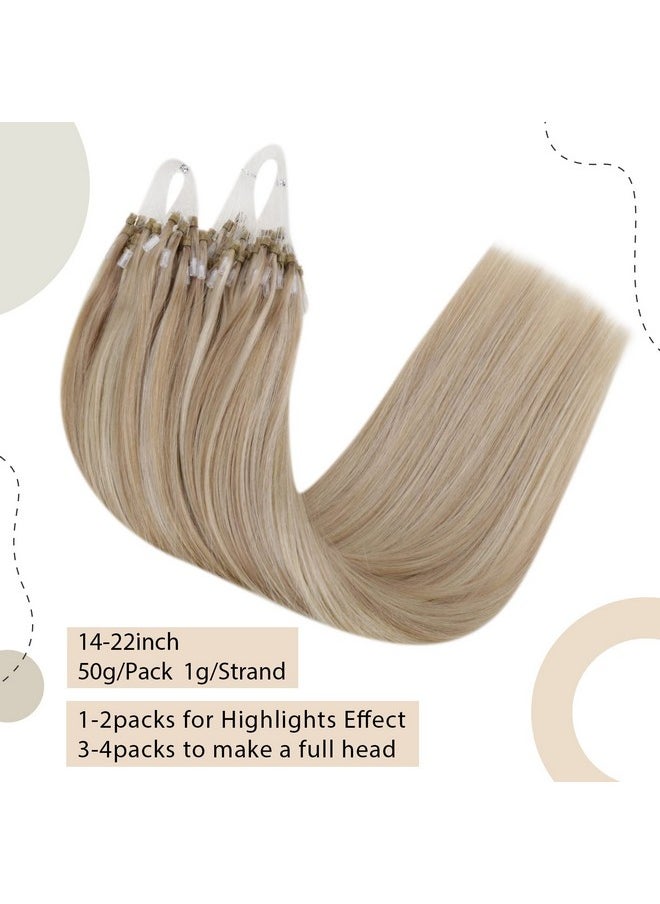 Easyouth Blonde Micro Loop Hair Extensions Remy Human Hair Micro Beads Hair Extensions Ash Blonde Highlight Bleach Blonde Micro Link Hair Extensions Human Hair Natural 16Inch 50G/50S  - Image 2