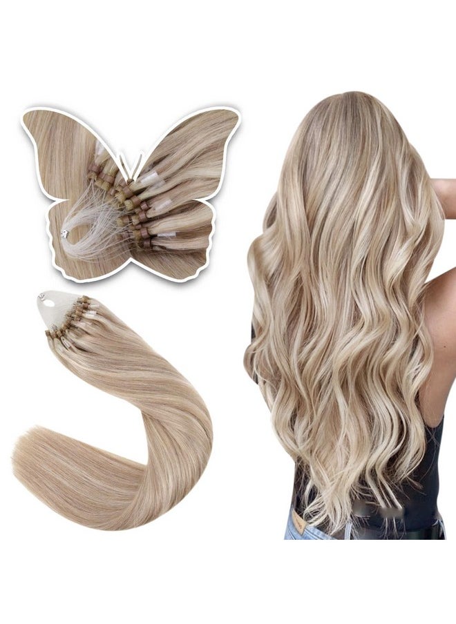 Easyouth Blonde Micro Loop Hair Extensions Remy Human Hair Micro Beads Hair Extensions Ash Blonde Highlight Bleach Blonde Micro Link Hair Extensions Human Hair Natural 16Inch 50G/50S  - Image 1