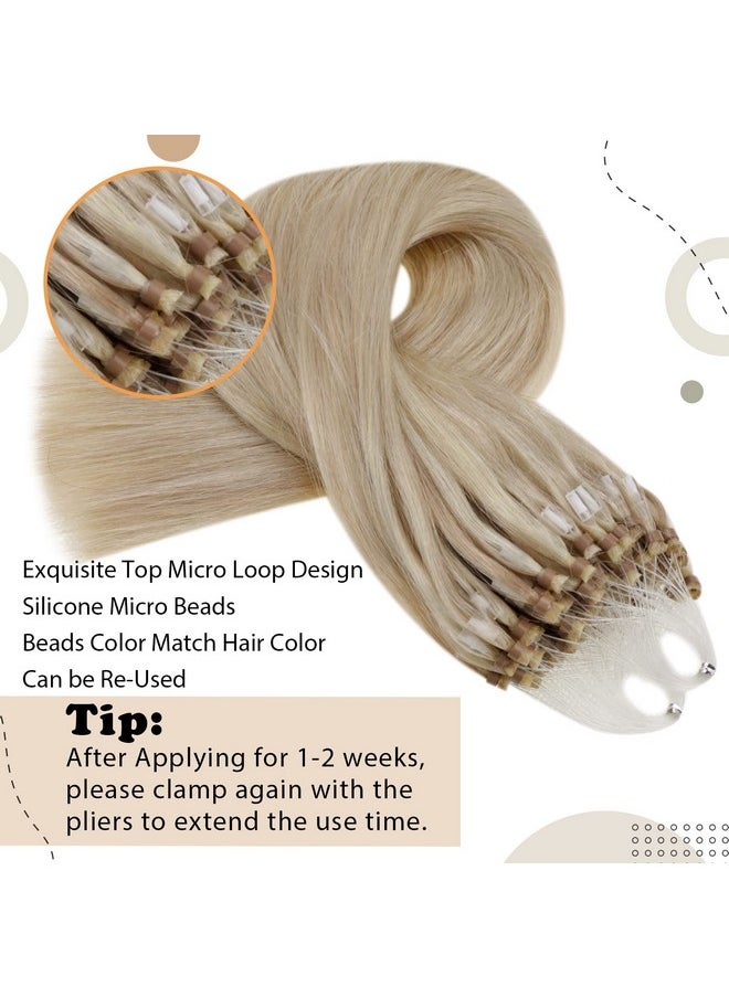 Easyouth Blonde Micro Loop Hair Extensions Remy Human Hair Micro Beads Hair Extensions Ash Blonde Highlight Bleach Blonde Micro Link Hair Extensions Human Hair Natural 16Inch 50G/50S  - Image 3