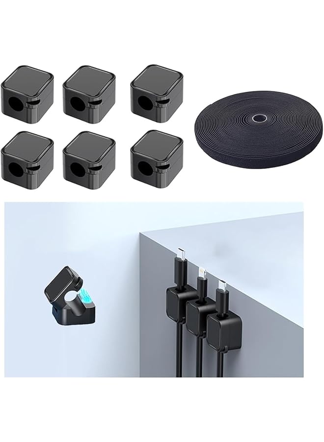 erorex 6 Pack Magnetic Cord Organizer Adhesive With 3 Meter Reusable Cable Ties Cable Management Kit For Home And Office Tangle Free Cables Soluction