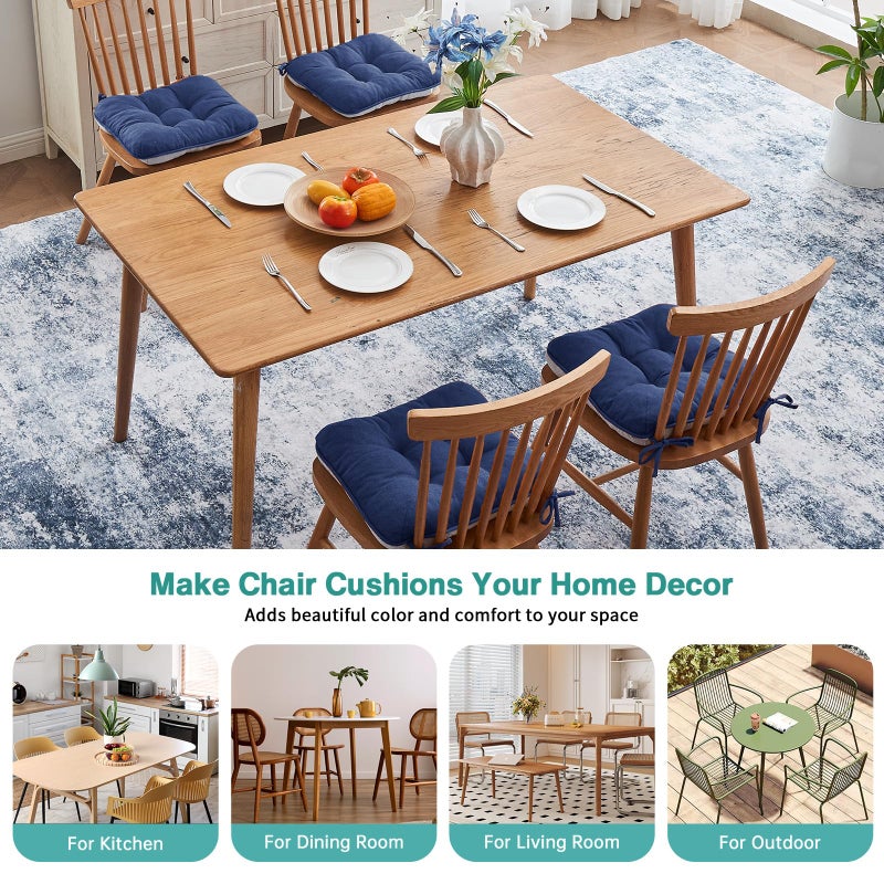 BETU Chair Cushions for Dining Chairs Set of 4,3.5" Thick Outdoor Indoor Chair Pads with Ties,Non Slip Backing and Covers, Seat Cushion for Kitchen Dining,Bar,Patio Furniture,16"X16"X3.5",Navy Blue - Image 5