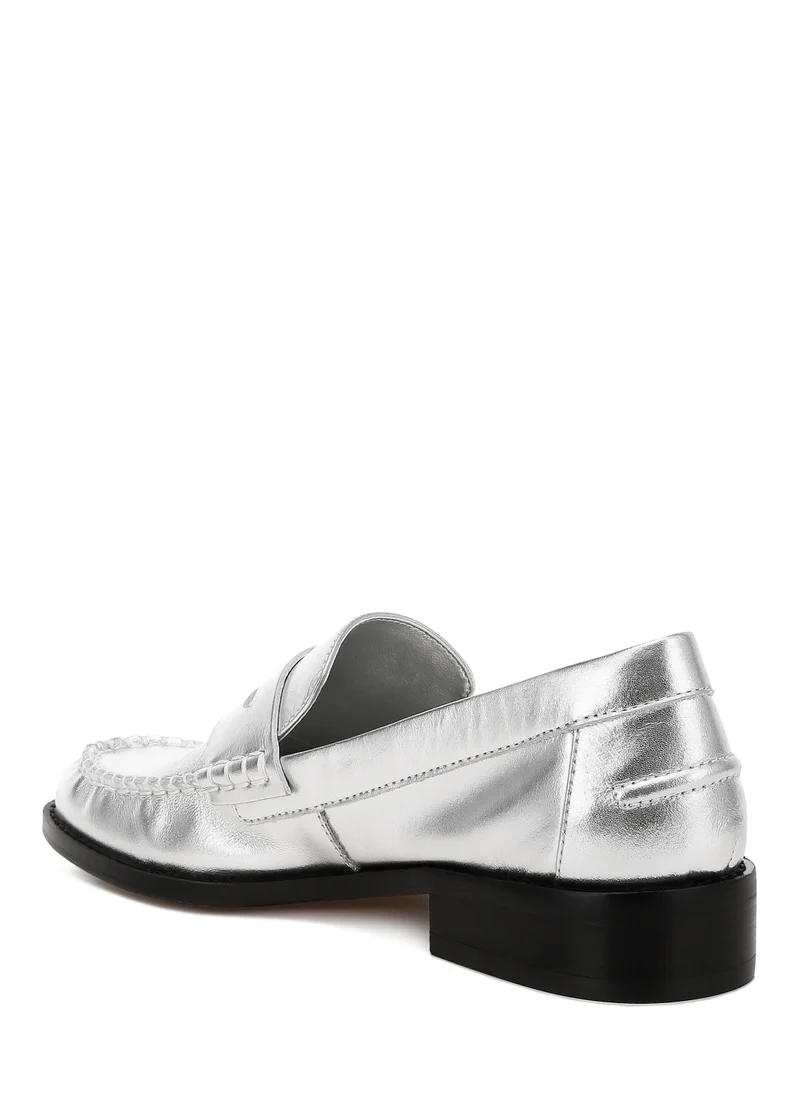 London Rag Genuine Leather Loafers in Silver