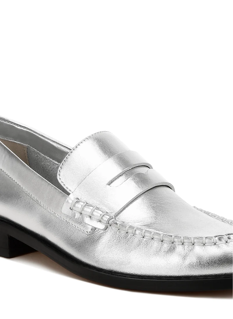 London Rag Genuine Leather Loafers in Silver