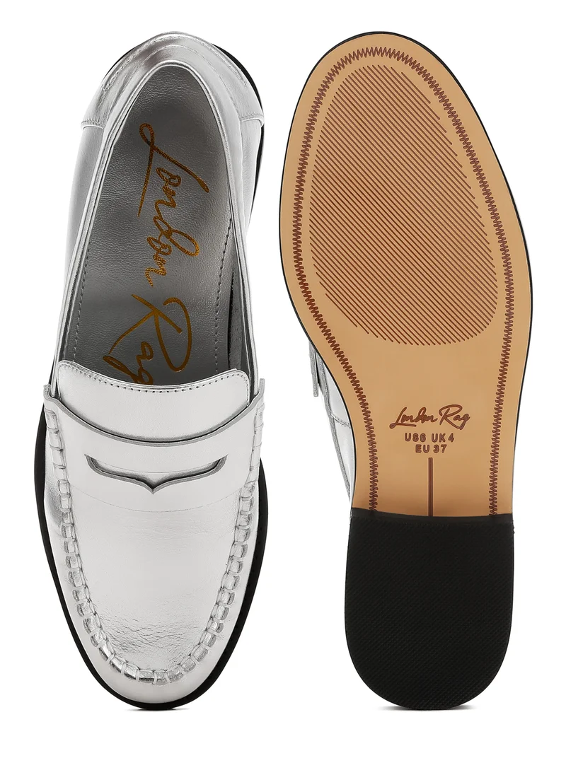 London Rag Genuine Leather Loafers in Silver