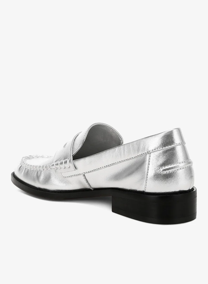 لندن راج حذاء لوفر من الجلد الطبيعي باللون الفضي