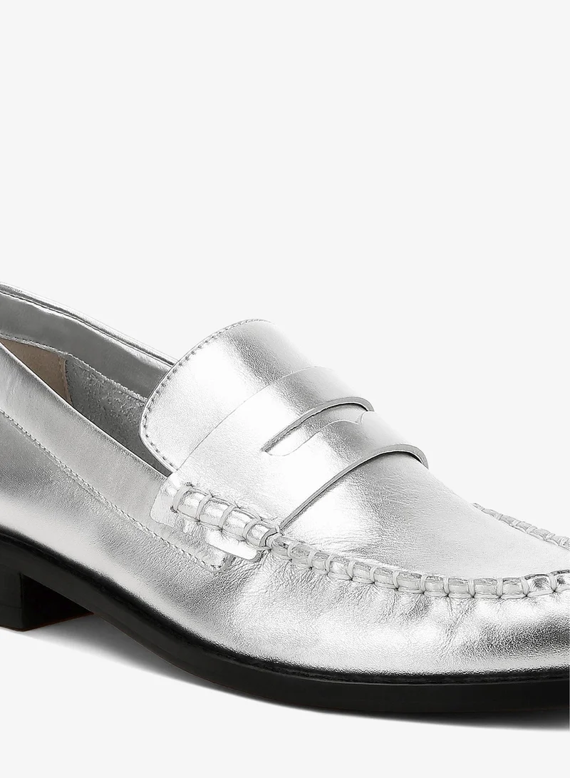 لندن راج حذاء لوفر من الجلد الطبيعي باللون الفضي