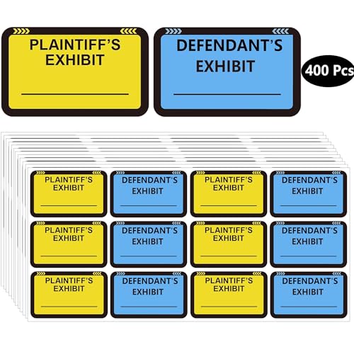 wootile Legal Yellow Plaintiff's Exhibit Blue Defendant's Exhibit Stickers 1.65 X 1 Inches - Color-Coded Exhibit Labels 400 Pcs Blank File Folder Labels Tabs Legal Documents Report Divider for Offices Courts - Image 1