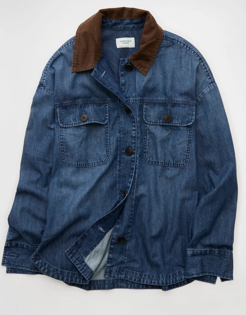 American Eagle  AE Lightweight Denim Shacket for Women | Best Price UAE