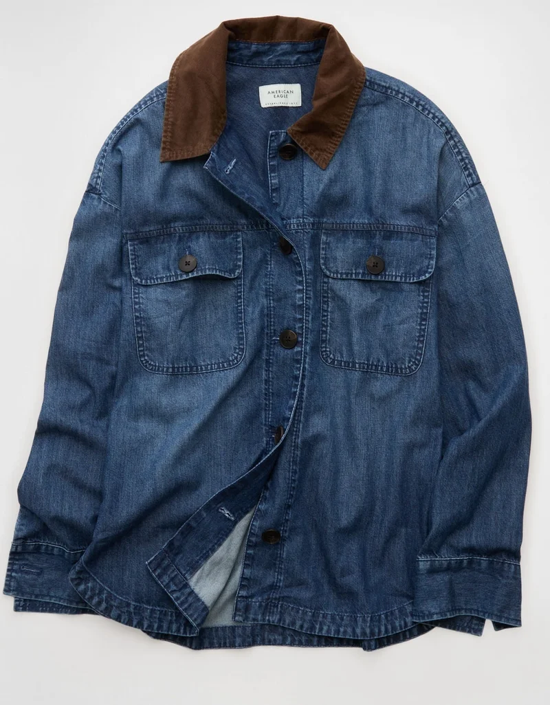 American Eagle  AE Lightweight Denim Shacket for Women | Best Price UAE