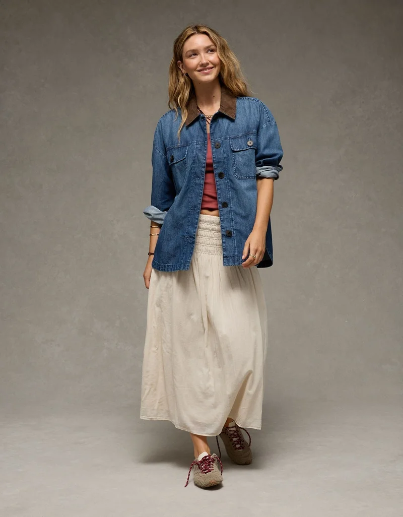 American Eagle  AE Lightweight Denim Shacket for Women | Best Price UAE