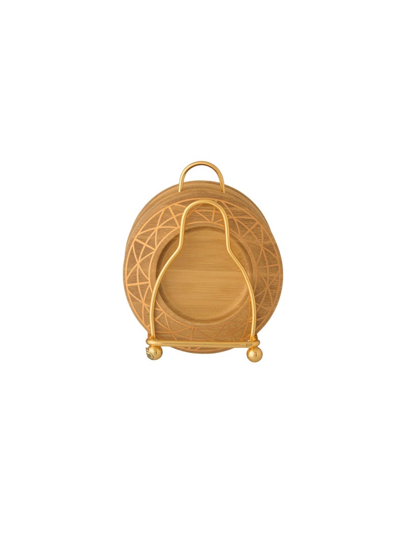 Dania A set of wooden dessert plates with a metal stand, 6 pieces, plate size 10 cm - Image 1