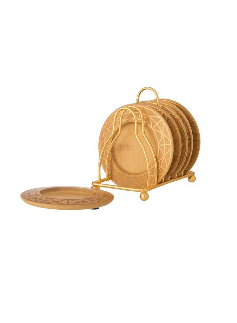 Dania A set of wooden dessert plates with a metal stand, 6 pieces, plate size 10 cm - Image 3