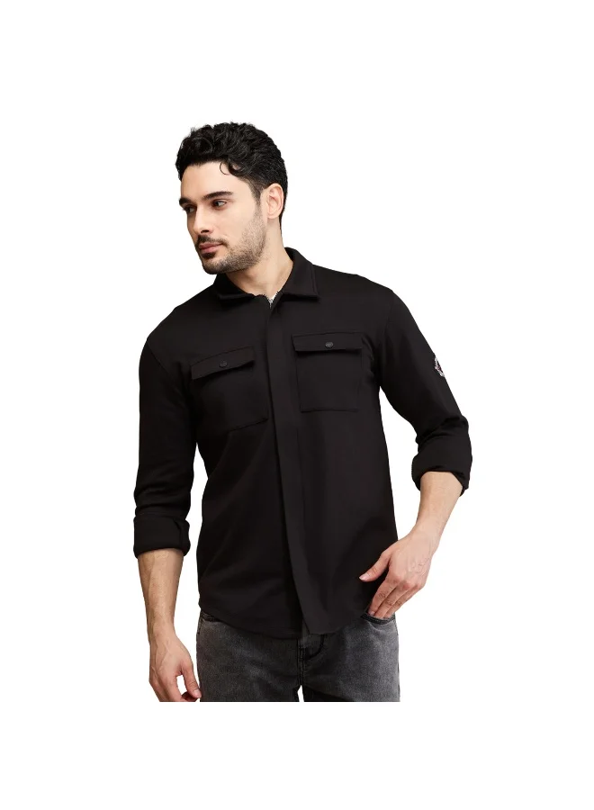 Being Human Mens Black Collared Long Sleeve Shirt