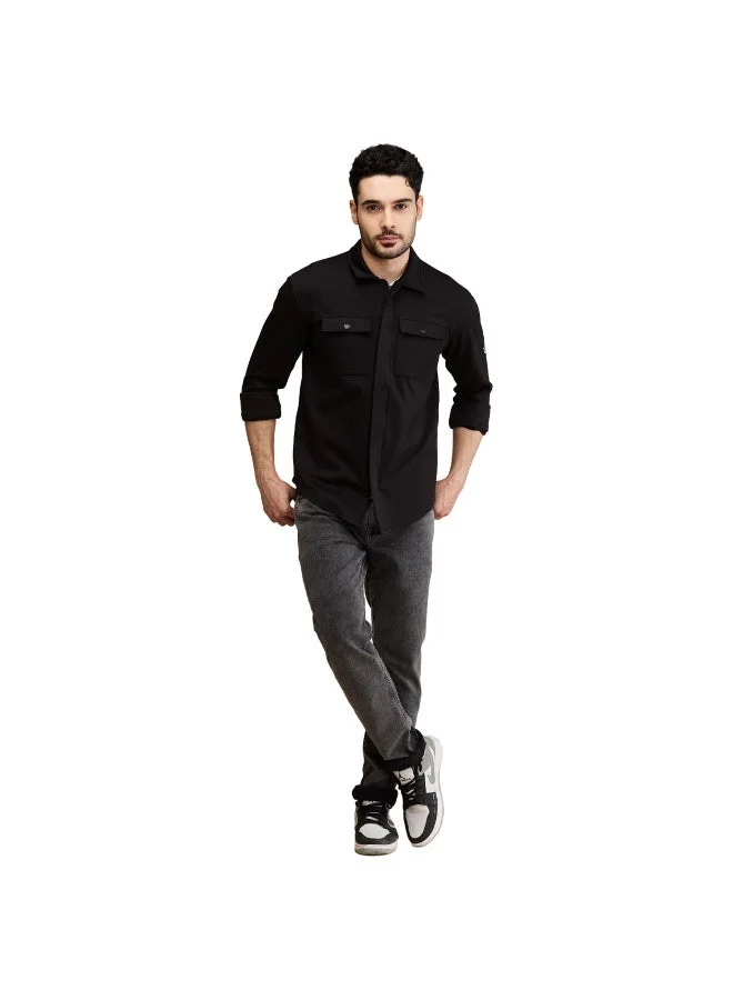 Being Human Mens Black Collared Long Sleeve Shirt