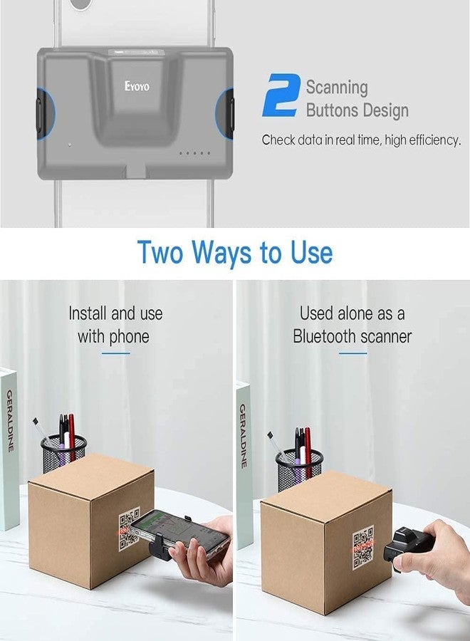 Eyoyo 2D Bluetooth Barcode Scanner, Mini Wireless Back Clip-on Phone Barcode Scanner for 1D QR PDF417 Data Matrix Code Reader, Compatible with iPhone, Android, iOS for Warehouse Library Book Inventory - Image 3