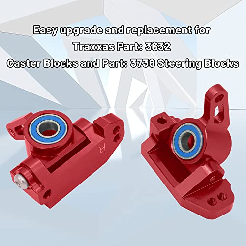OGUNKE RC Aluminum Front Caster Block&Steering Blocks and Rear Stub Axle Carriers kit with Ball Bearings Upgrade Parts for 1/10 Traxxas 2WD Slash, Stampede, Rustler, Replace 3632 3736 3752 (Red) - Image 2