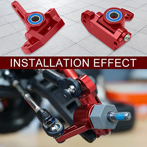 OGUNKE RC Aluminum Front Caster Block&Steering Blocks and Rear Stub Axle Carriers kit with Ball Bearings Upgrade Parts for 1/10 Traxxas 2WD Slash, Stampede, Rustler, Replace 3632 3736 3752 (Red) - Image 5