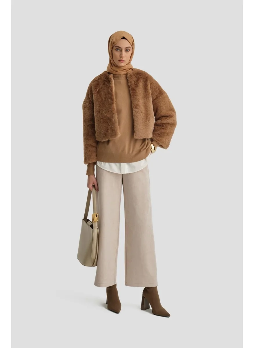 ARMINE Straight Leg Suede Trousers 24K2704 Beige