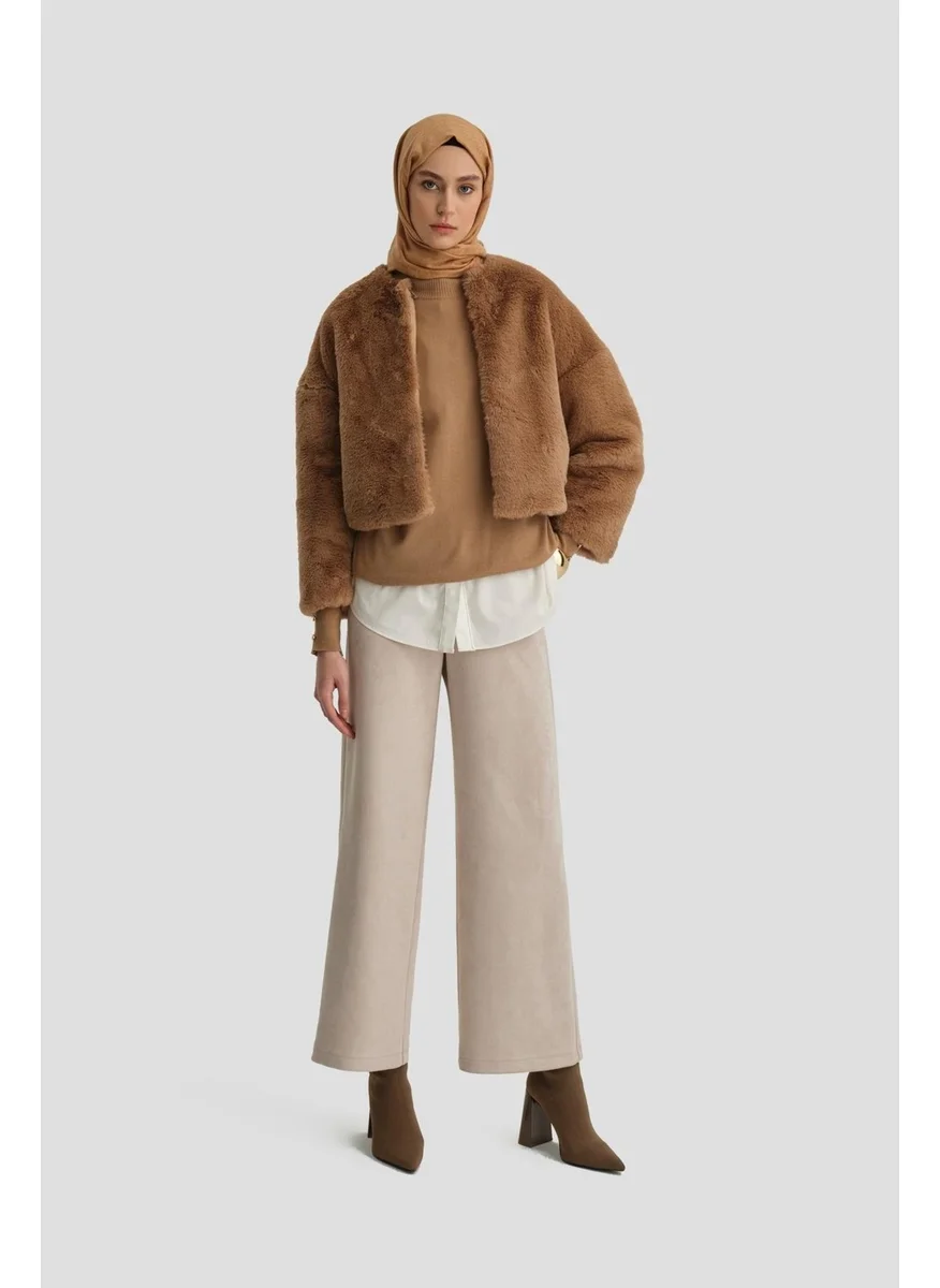 ARMINE Straight Leg Suede Trousers 24K2704 Beige