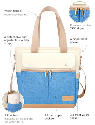 JOYHILL Lunch Bag for Women Lunch Tote Leakproof Insulated Lunch Box with Shoulder Strap Adult Reusable Lunch Cooler Tote Bags for Work Picnic Camping Beach ILIGHT BLUE - Image 3