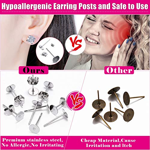 Flasoo Earring Posts and Backs, Flasoo 700Pcs Stud Earring Making Kit with 300Pcs Stainless Steel Earring Posts and 400Pcs Earring Backs, Earring Supplies Kit for DIY Earrings and Jewelry Making - Image 4