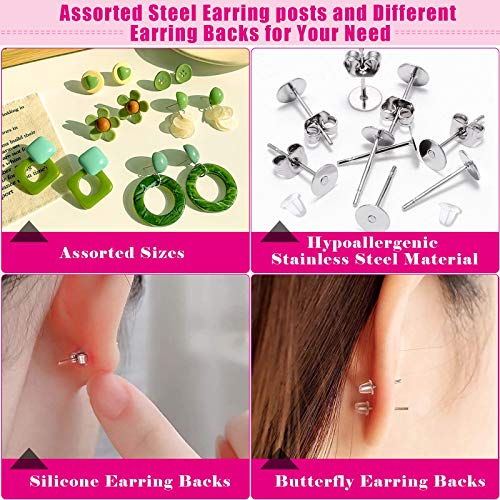 Flasoo Earring Posts and Backs, Flasoo 700Pcs Stud Earring Making Kit with 300Pcs Stainless Steel Earring Posts and 400Pcs Earring Backs, Earring Supplies Kit for DIY Earrings and Jewelry Making - Image 5