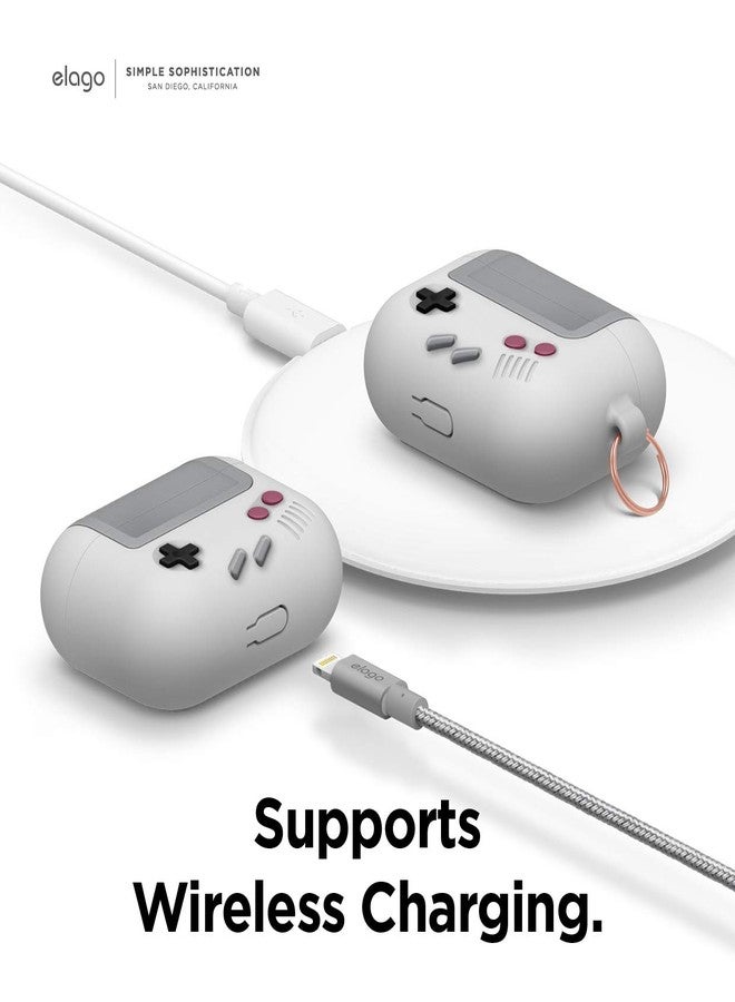 elago AW5 Compatible with Airpods Pro Case, Classic Handheld Game Console Design Case with Keychain, Durable Silicone Construction, MagSafe Compatible [US Patent Registered] [Light Grey] - Image 3