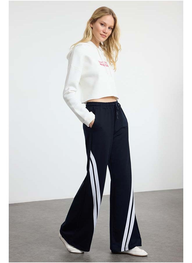 trendyol Dark Navy Color Block Stripe Detail Wide Leg Knitted Sports Sweatpants THMAW25EA00000  - Image 1