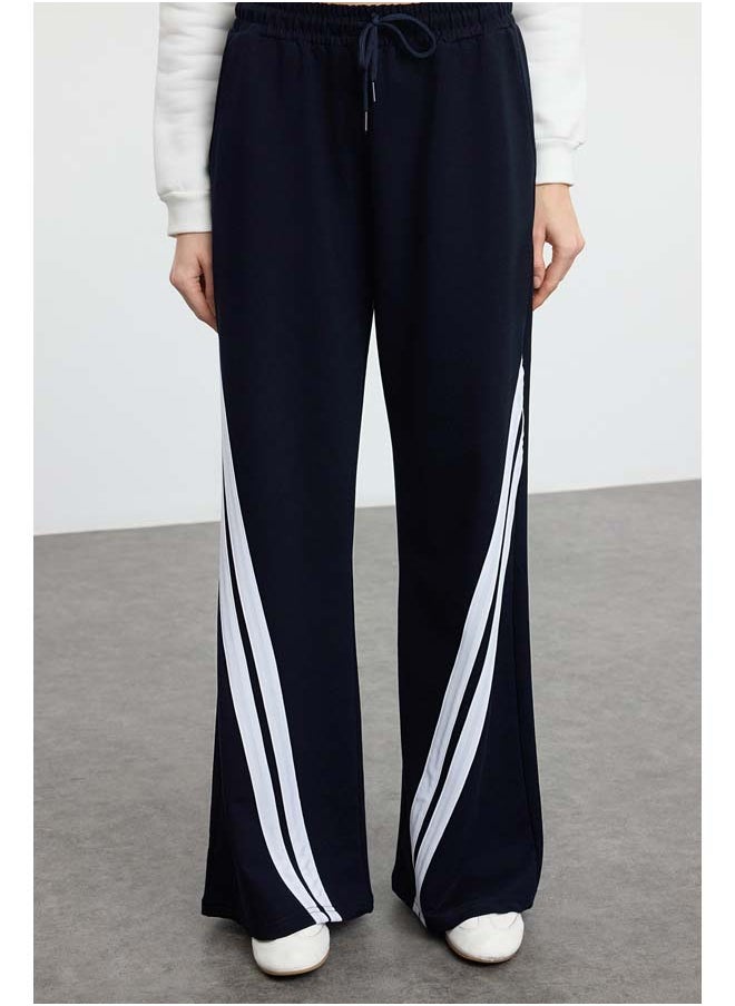 trendyol Dark Navy Color Block Stripe Detail Wide Leg Knitted Sports Sweatpants THMAW25EA00000  - Image 3