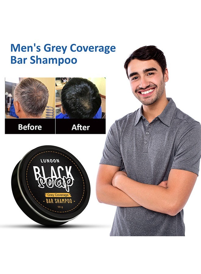 LUNOON Black Soap Grey Coverage Bar Shampoo 50g, hair darkening soap bar with botanical herbal extracts for hair growth and dye free solution to gray hair - Image 1