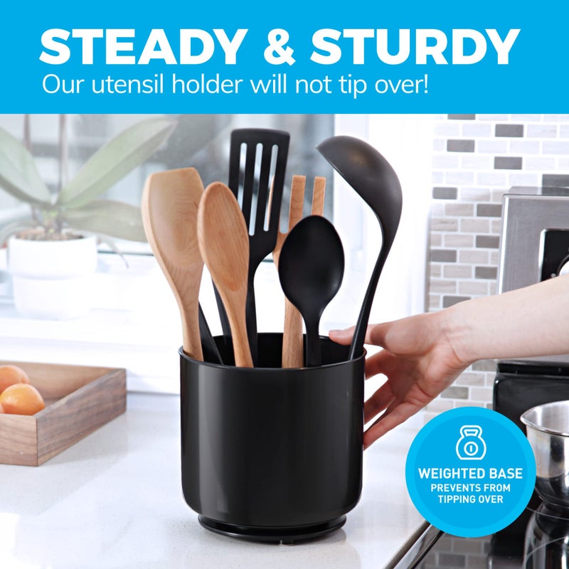 Cooler Kitchen Extra Large and Sturdy Rotating Black Utensil Holder Caddy with No-Tip Weighted Base, and Gripped Insert - Rust Proof and Dishwasher Safe Kitchen Utensils Holder and Cutlery Holder - Image 5