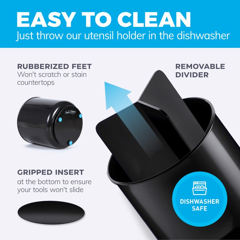 Cooler Kitchen Extra Large and Sturdy Rotating Black Utensil Holder Caddy with No-Tip Weighted Base, and Gripped Insert - Rust Proof and Dishwasher Safe Kitchen Utensils Holder and Cutlery Holder - Image 4