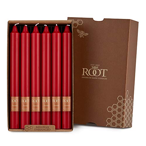Root Candles Unscented Dinner Candles Premium Beeswax Blend Boxed Candle Set, 9-Inch, Red, 12-Count - Image 1