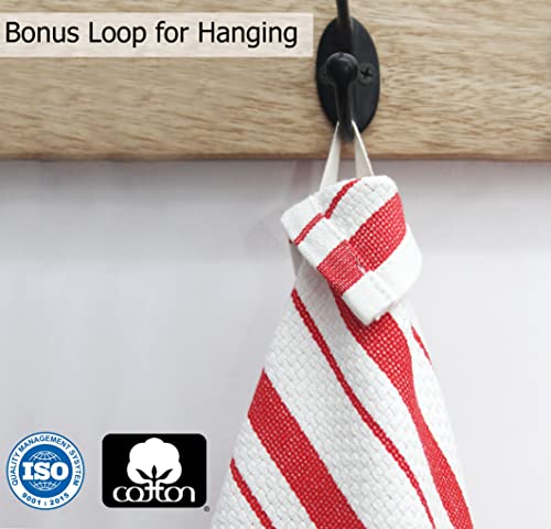 COTTON CRAFT Oversized Kitchen Towels - 4 Pack 100% Cotton Basketweave Tea Dish Towels - Absorbent Reusable Low Lint Quick Dry - Cooking Drying Restaurant Bar Cleaning Cloth Napkin -20x30 Red Stripe - Image 3
