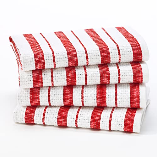 COTTON CRAFT Oversized Kitchen Towels - 4 Pack 100% Cotton Basketweave Tea Dish Towels - Absorbent Reusable Low Lint Quick Dry - Cooking Drying Restaurant Bar Cleaning Cloth Napkin -20x30 Red Stripe - Image 1