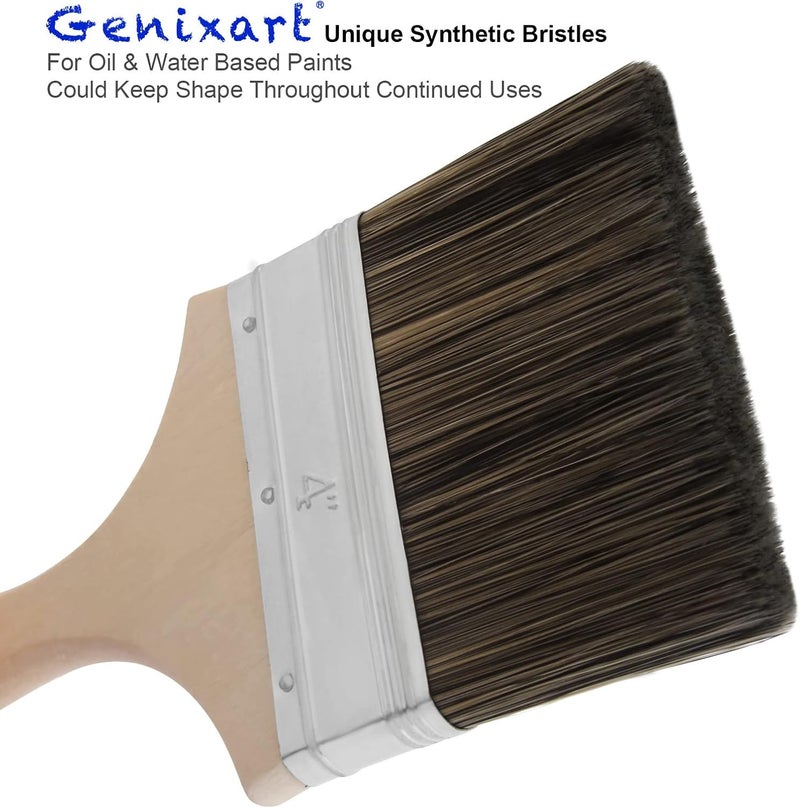 Genixart فرشاة الرسم السميكة المزدوجة من ، 4 بوصة / 100 مم فرش صبغ لطلاء الجدران وصبغ الأسوار، فرش بناء بمقبض خشبي للورنيش والمعجون والجيسو والجير - Image 2