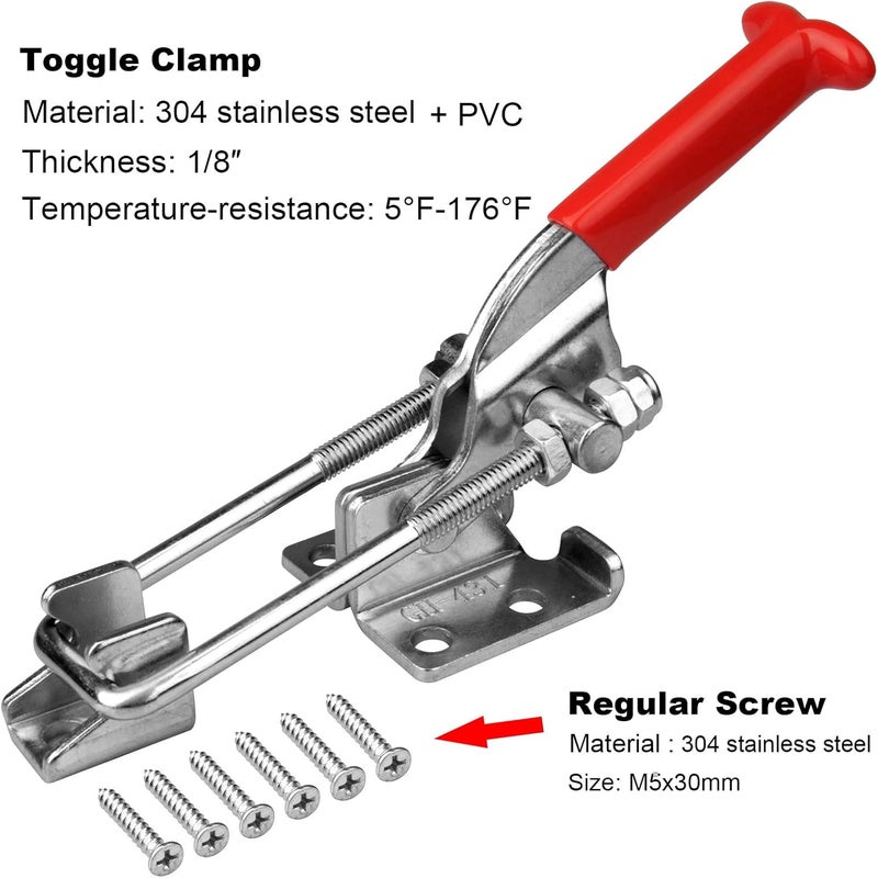 heneng 2 Pcs Adjustable Toggle Latch Clamp, Length: 6-3/4", 440 Lbs Load Capacity Quick Release Toggle Clamp, 304 Stainless Steel - Image 3