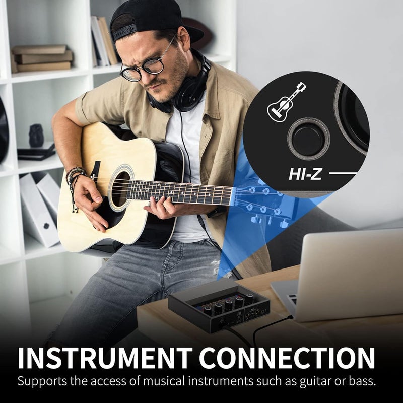 DIGIMORE واجهة صوتية ثنائية القناة لاستوديو التسجيل | بطاقة صوت مع 48KHz/16Bit USB-C، مدخل مراقبة مدمج، تأثير DSP، طاقة فانتوم 48V للاستخدام في الغناء، البث، البودكاست (D-920) - Image 5
