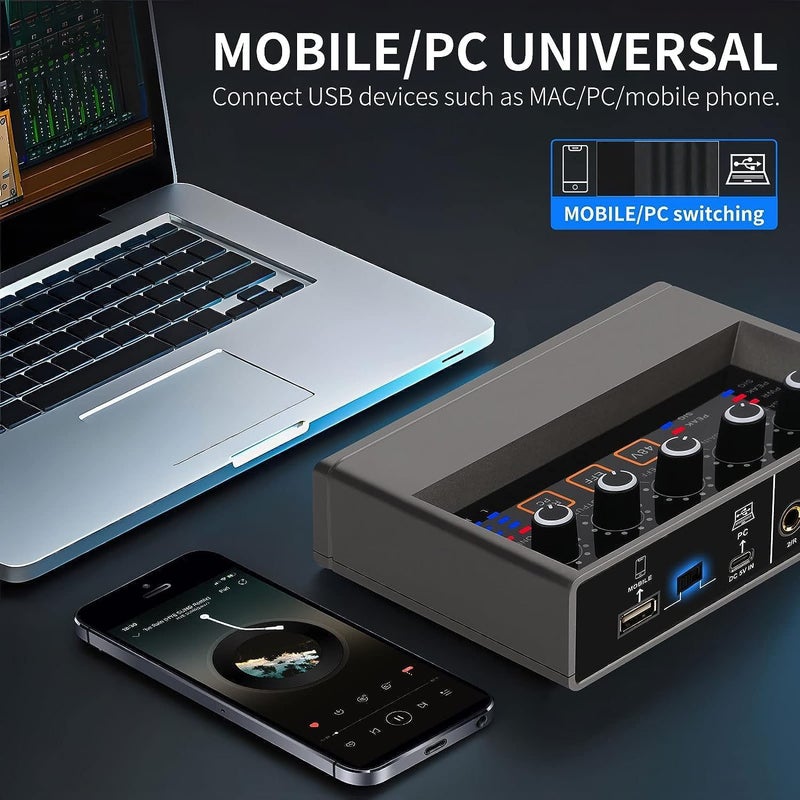 DIGIMORE واجهة صوتية ثنائية القناة لاستوديو التسجيل | بطاقة صوت مع 48KHz/16Bit USB-C، مدخل مراقبة مدمج، تأثير DSP، طاقة فانتوم 48V للاستخدام في الغناء، البث، البودكاست (D-920) - Image 4