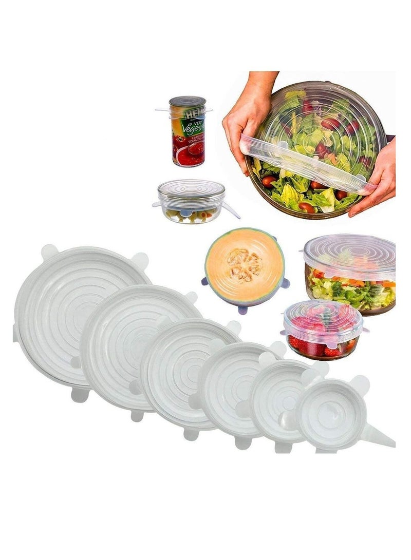 NIBEMINENT Silicone Stretch Lid, 6-Pack of Multi Size Reuseable Food Storage Covers, Fresh Saver Covers Wrap Bowl Pot Cup Lid- BPA Free, Dishwasher, Microwave, Oven and Freezer Safe (Transparent)  - Image 1