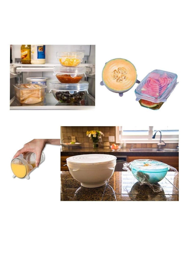 NIBEMINENT Silicone Stretch Lid, 6-Pack of Multi Size Reuseable Food Storage Covers, Fresh Saver Covers Wrap Bowl Pot Cup Lid- BPA Free, Dishwasher, Microwave, Oven and Freezer Safe (Transparent)  - Image 5