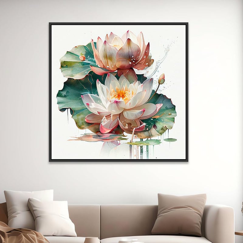 DECORSMANTRA DECORSMANTRA Vibrant Lotus Flower Canvas Framed Wall Paintings Canvas Painting for living roomBedroomDrawing roomHotels DcorDigital Canvas Painting for Home DecorationDM006 Size12x12 Inch 