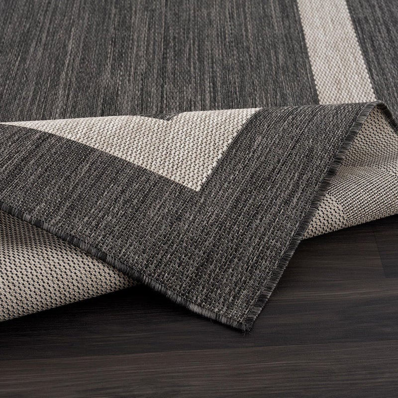 CAMILSON Outdoor Rug 5x7,Modern Outside Rugs for Patios Porches Waterproof Durable Washable Non-Shedding, Easy-to-Clean Indoor Outdoor Area Carpet (5 x 7, Bordered - Dark Gray/Light Gray) - Image 3