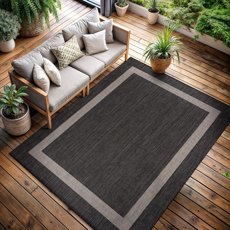 CAMILSON Outdoor Rug 5x7,Modern Outside Rugs for Patios Porches Waterproof Durable Washable Non-Shedding, Easy-to-Clean Indoor Outdoor Area Carpet (5 x 7, Bordered - Dark Gray/Light Gray) - Image 4