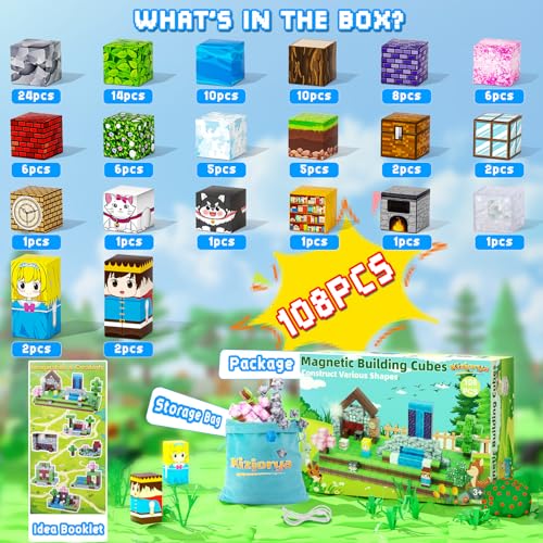 KIZJORYA Magnetic Blocks 108PCS Magnetic Building Blocks for Kids STEM Build Magnets Forest World Set for Toddler Birthday Xmas Gifts Montessori Sensory Toys for Boys Girls Aged 312 1 Magnet Cubes - Image 5