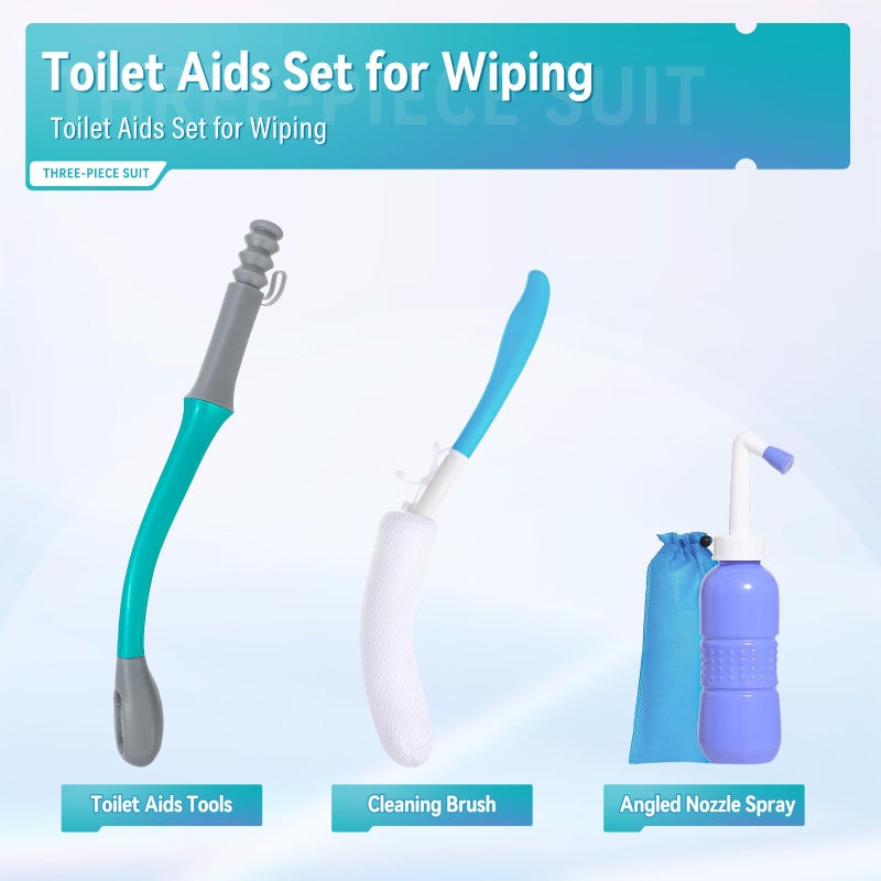JFMkaer Toilet Aids Set for Wiping - Long Handle Butt Wiper for People Overweight, Elderly and Disabled, Bottom Buddy Wiping Aid for Bathroom ( 4PCS Personal Hygiene Kit ) - Image 2