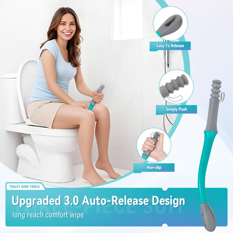 JFMkaer Toilet Aids Set for Wiping - Long Handle Butt Wiper for People Overweight, Elderly and Disabled, Bottom Buddy Wiping Aid for Bathroom ( 4PCS Personal Hygiene Kit ) - Image 3