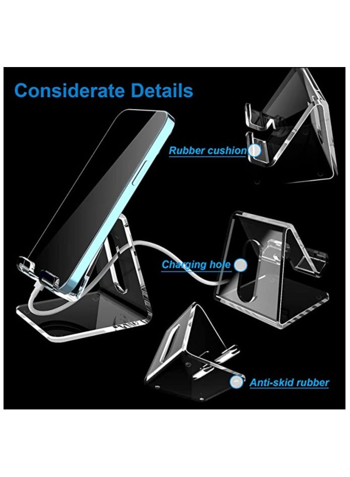SMARTPOINTS Clear Acrylic Cell Phone Stand Portable Holder for Desk Compatible with iPhone 12 Pro Max Mini 11 XR 8 Plus SE Android Smartphones Switch and Tablets Everyday Use Home Office - Image 3