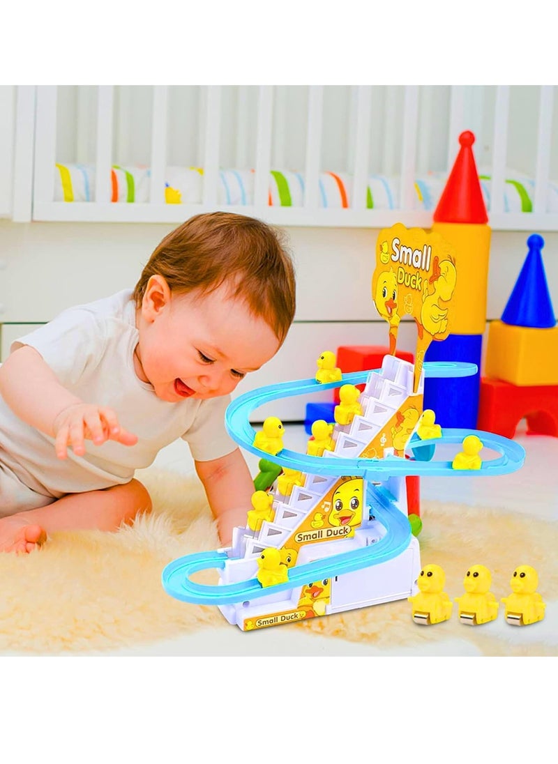 3 Slide Toy, Funny Automatic Stair-Climbing Ducklings Cartoon Race Track Set Little Lovely Slide Escalator with Lights and Music_3 Duck Included
